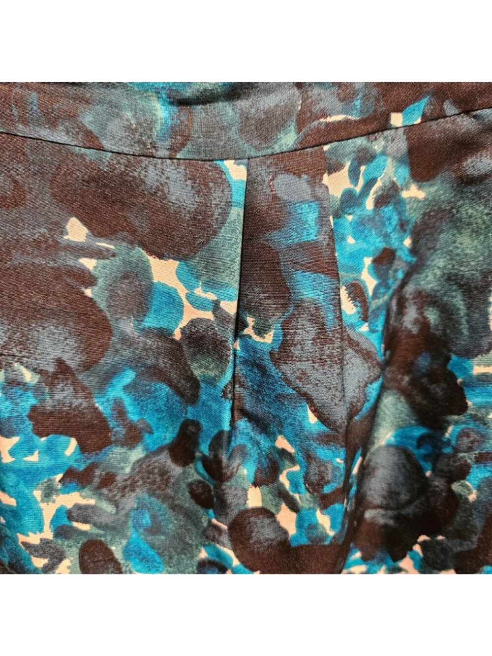 J. Crew 100% Silk Dress Womens 6 Blue Black White Abstract Print Pleated Pockets - Picture 8 of 13